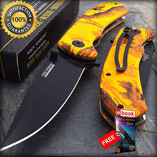 15 x 8'' TAC FORCE EDC ORANGE CAMO SPRING ASSISTED POCKET KNIFE Wholesale Lot Combat Tactical Knife + eBOOK by Moon Knives