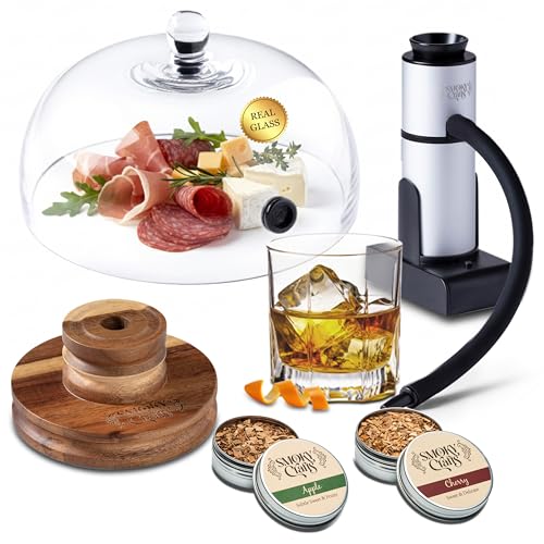 Whiskey Smoker Kit with Smoke Gun, Acacia Top and 8" Glass Dome
