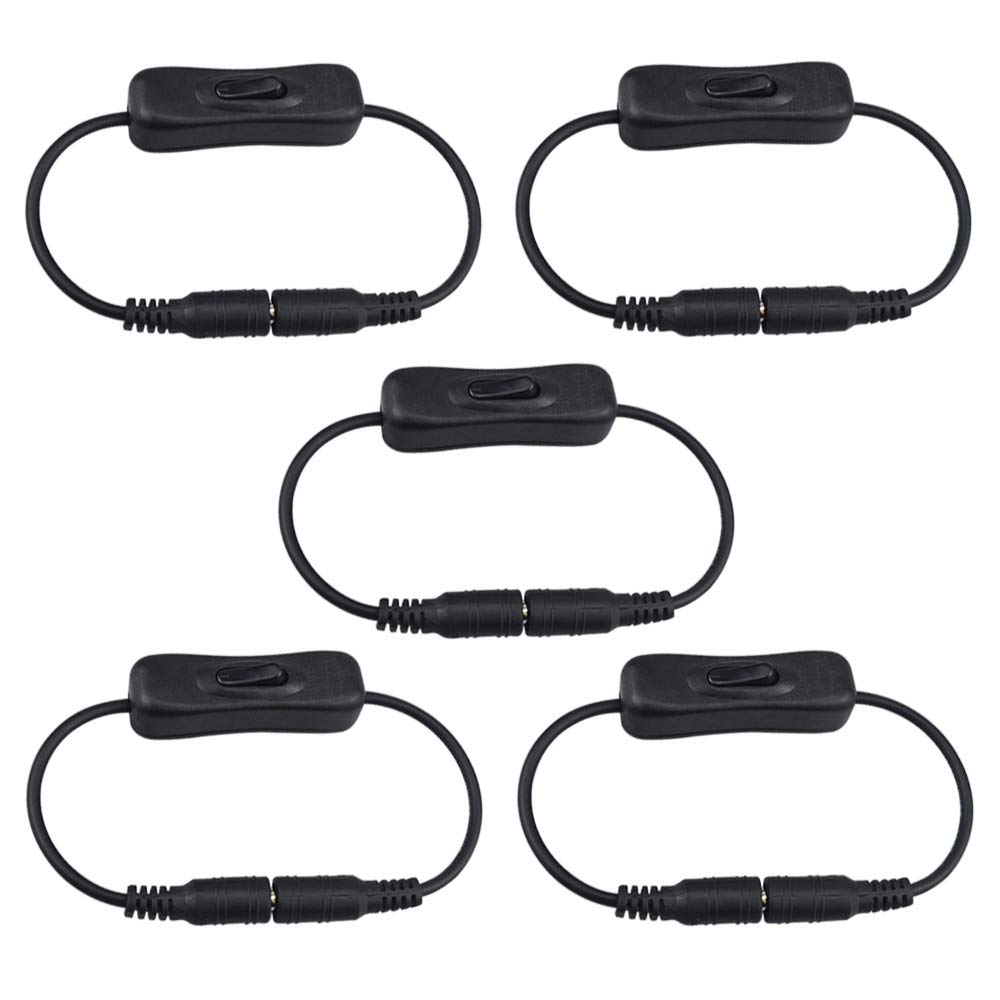 QitinDasen 5Pcs Premium DC Power Switch Cable, Inline Toggle Switch Extension, 2.1 X 5.5mm Male to Female DC Connector Adapter, for CCTV Security Cameras LED Strip Light