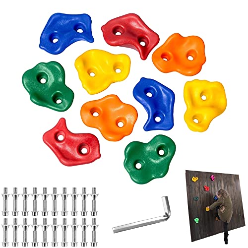 Beauenty 10 Pcs Rock Climbing Holds For Kids Set,Rock Climbing Holds,Climbing Wall,Climbing For Adult Indoor And Outdoor Play Accessories,With Mounting Hardware,Home Playground Climbing Wall Grip Kits
