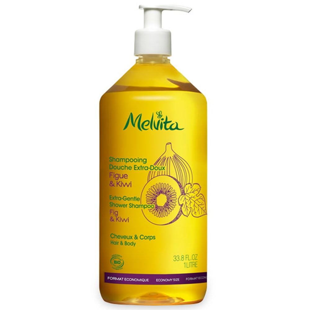 Melvita, Extra Gentle Organic Shower Shampoo, Unique and Moisturising Texture, Delicate Fragrance for Daily Wellbeing, Economical 1 Litre Format - Perfect for the Whole Family