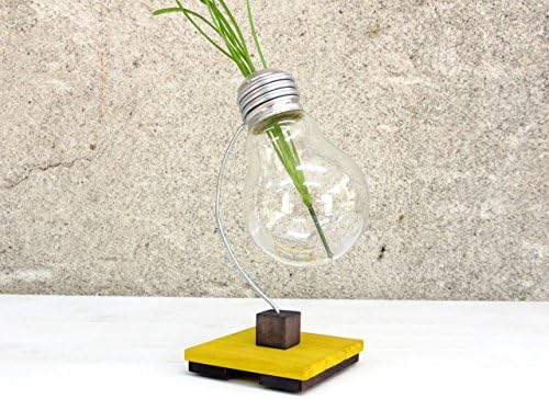 Beta, lightbulb stand black and yellow holder upcycled bulb vase recycled plant stand reclaimed holder flowers plant vases wood, Paladim Handmade
