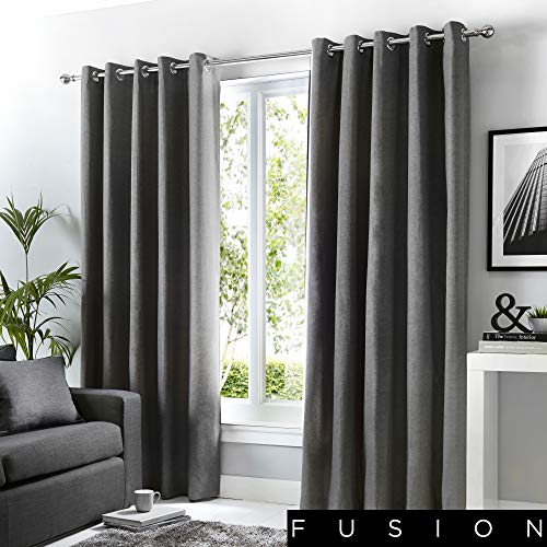 Fusion - Sorbonne - 100% Katoen Paar Ooggordijnen - 66 Breedte x 90 Drop (168 x 229cm) in Houtskool