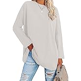 Dianinfa Womens Tunic Top Oversized Crew Neck T Shirts Loose Long Sleeve Comfy Cozy Cotton Lounge Blouses