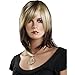 GOOACTION Women Fashion Shoulder Length Natural Straight Brown and Blonde Highlights Wig with Bangs Synthetic Cosplay Party Hair Wigs