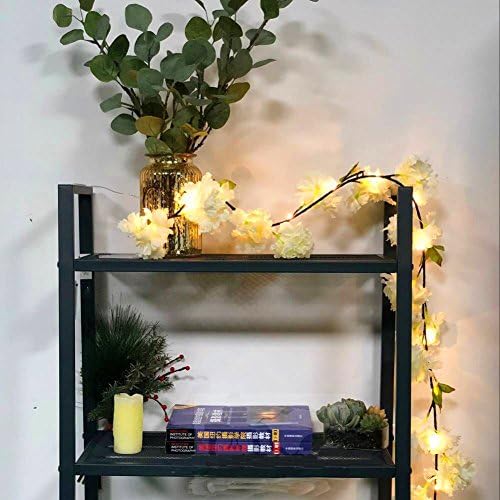 FANStek 2 AA Battery 2.2M Artificial Cherry Blossom Flowers Vine With 20 LED Copper Lights, Cherry Blossom Flower Garland With Lights And Timer (Warm White) (White) (White)