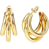 FAUTHENTICUTE Chunky Gold Hoop Earrings for Women Statement Jewelry Gift | Chunky Hoop,Lightweight,Boho Statement,Multiple St