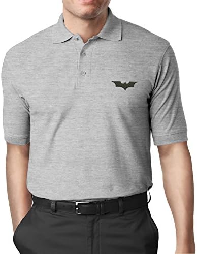 Hall Avenue Apparel Batman Polo Shirt w/Handmade Embroidered Logo (XL, Charcoal Heather Gray)