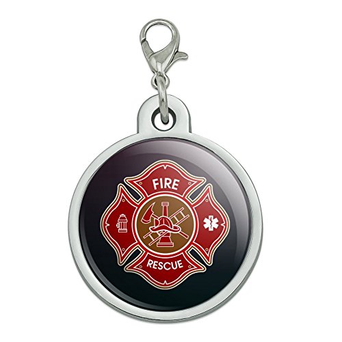 Firefighter Fire Rescue Maltese Cross Chrome Plated Metal Pet Dog Cat ID Tag - Large