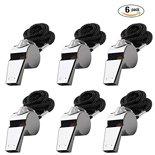 6 Packs Sporting Goods Stainless Steel Whistle, AICMEI Loud Metal Whistle with Lanyard for Referees Coaches Lifeguards Survival Emergency Football Basketball Soccer Hockey - Thumbnail 5