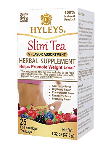 Hyleys Tea Hyleys Slim Tea 5 Flavor Assortment - 25 Tea Bags (Gmo Free, Gluten Free, Dairy Free, Sugar Free & 100% Natural), 1.32 Ounce