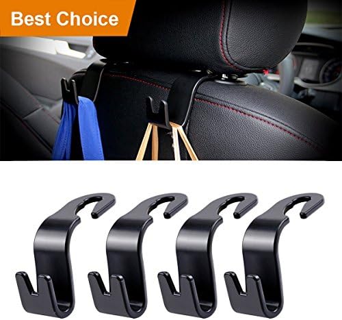 Tencal Car Headrest Hook,Vehicle Universal Car Back Seat Hooks for Bag Purse Cloth Grocery (Black - Pack of 4)