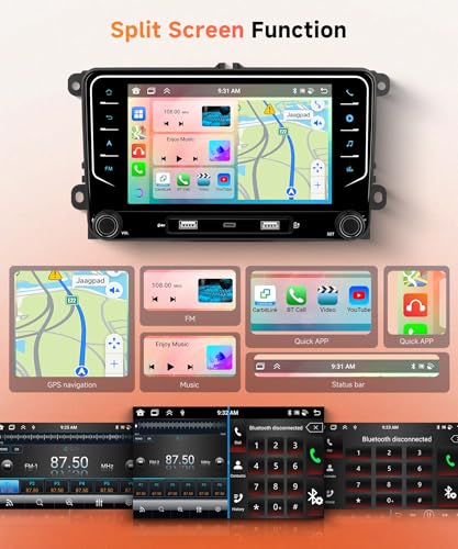 8 Core 6G+128G Android Autoradio pour VW Golf 5 6 Passat Polo Tiguan Touran Caddy Skoda Seat 7 Pouces Autoradio avec Sans Fil Carplay Android Auto GPS Navi WiFi Bluetooth FM/RDS/DSP EQ Caméra de Recul