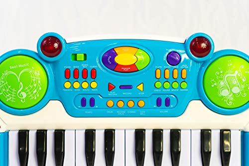 O.B Toys&Gift Musical Kids Electronic Keyboard 24 Key Piano Music Instruments w/ Microphone & Stool , Organ for Kids (Blue) - Thumbnail 3