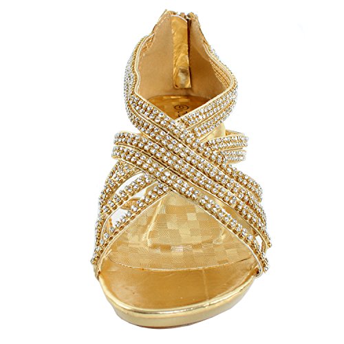 Delicacy Womens Angel-41 Rhinestones Embellished Strappy Sandals,Color Gold, Size:5.5