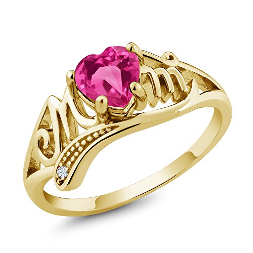 0.81 Ct Heart Shape Pink Created Sapphire White Topaz 14K Yellow Gold Ring