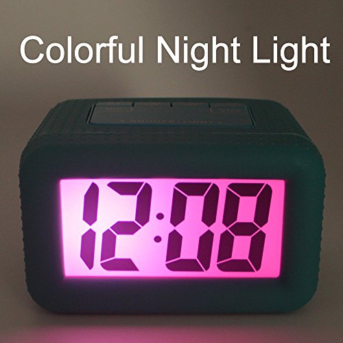 Digital Alarm Clock Table Electronic Clock with Rubber Case Display Time/Alarm, Snooze/Backlight, Adjustable Light Dimmer Battery Operated Bedside Desk/Shelf Clock, Gift for Kids/Teens/Home, Green - Thumbnail 6