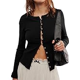 Womens Long Sleeve Tops Lightweight Stretchy Cardigan Cropped Going Out Shirts Ribbed Button Down Cute Trendy