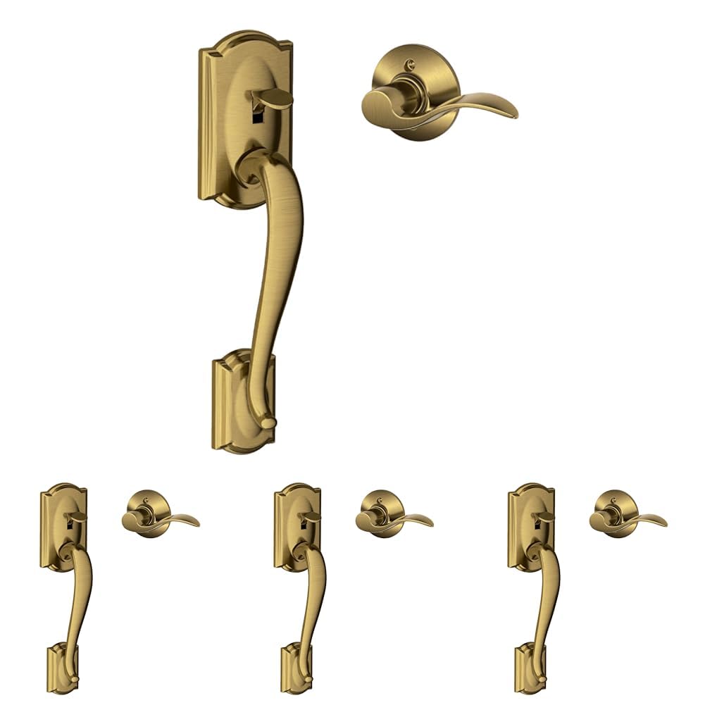 SCHLAGE FE285 CAM 609 Acc LH Camelot Trim Lower Half Front Entry Handleset with Accent Left Hand Lever, Antique Brass (Pack of 4) Image