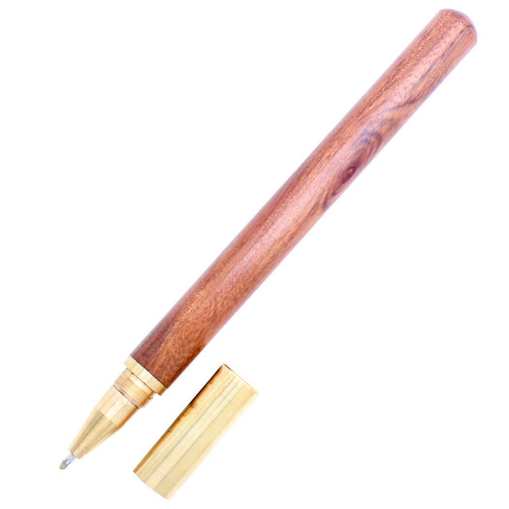 Gullor Handcrafted Brass Wood Rollerball Pen, Signature Liguid Ink Roller Pen for Office Business Gift Pen, Red Wood