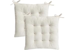 MISSSOUL 2 Pack Square Seat Cushion Chair Pads for Kitchen Dining Chairs, Soft Comfort Velvet Chair Mat Pillow Cushions with Ties for Office Desk Living Room Tatami 15.5", Ivory