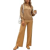 LEO'S VASE 2025 Fall Oversized Two Piece Sets for Women, Wide Leg Travel outfits for women, Striped Knit Matching set