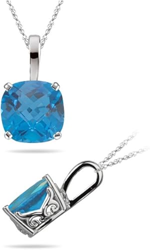 4.01 Cts of 10 mm Cushion Swiss Blue Topaz Solid Bail Solitaire Pendant in Platinum