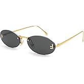 Dollger Trendy Rimless Oval Sunglasses Women Men Retro Y2K Glasses Small Diamond Frame 90s Metal Designer Shades