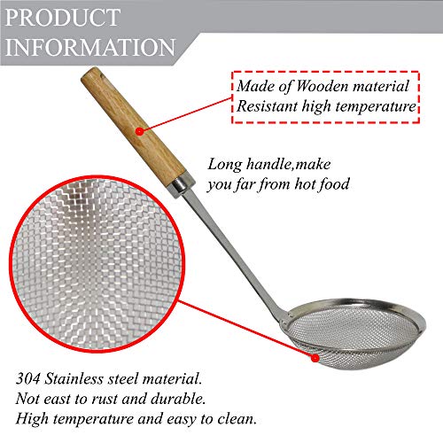 Premium Stainless Steel Spider Strainer with Natural Wooden Handle | Spider Mesh Basket for Cooking | Wire Skimmer with Spiral Mesh, Professional Grade Handle Skimmer Spoon, Ladle for Spaetzle, Pasta,