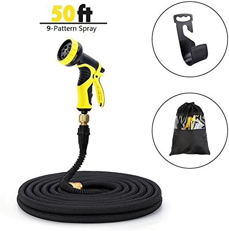 BangShou Garden Hose Pipe 15m/50ft Watering Set, 9-Pattern Spray Gun, Strong TPS Hose, Solid Brass Connector Fitting, Extra Strength Expandable Fabric, with Garden Hose Nozzle Spray Gun (15m Garden Hose Set)