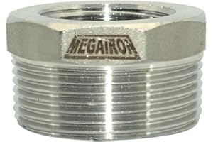 Megairon 1-1/2" Male NPT to 1" Female NPT Female Reducing/Reducer Bushing Pipe Fitting,Adapter,Stainless Steel SS 304 Hex Bushing