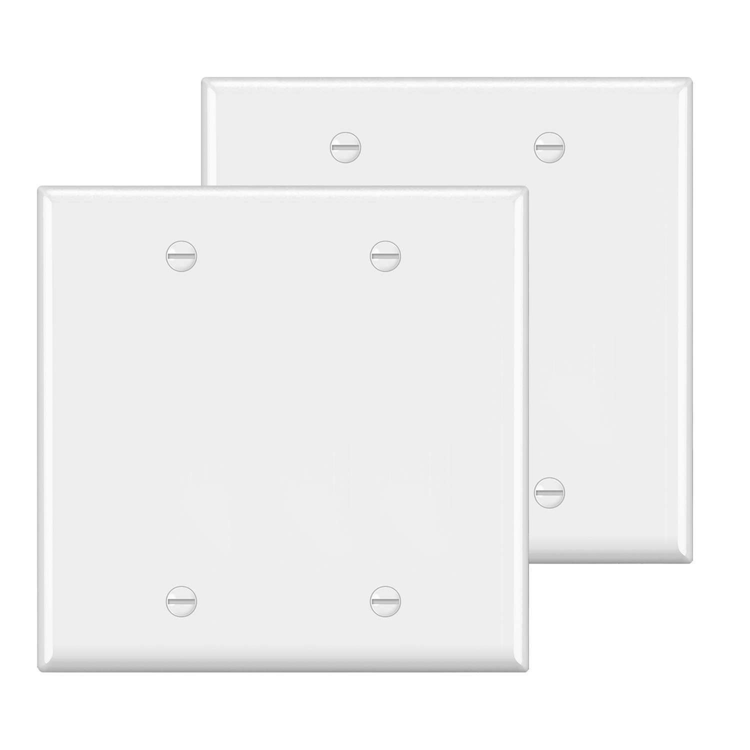 Photo 1 of [2 Pack] BESTTEN 2-Gang No Device Blank Wall Plate, H4.53” x W4.57”, Standard Size, Unbreakable Polycarbonate Thermoplastic Outlet cover, UL Listed, White