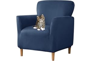 SONNACH Stretch Chair Covers with Arms 1-Piece Banquet Armchair Slipcover Velvet Mid Century Modern Armchair Slipcover Anti-Slip Furniture Protector for Living Room Friendly for Kids Pets (Navy)