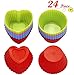 Chefaith 24-Pcs Reusable Silicone Baking Cups, Cupcake Liners, Muffin Cups [12 Heart-Shaped & 12 Round Cups, Each with 4 Colors] - Non-Stick, Heat Resistant (Up to 480F) Mini Baking Molds, Food Grade