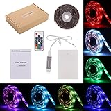 Lampwin Battery Operated LED Strip Light 6.6FT DC 12V Flexible IP65 Waterproof 60 Units SMD 5050 Color Changing RGB LED Rope Tape Light with Multi-color RF Remote Controller, Battery Case