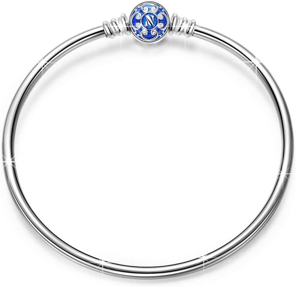 Sterling Silver Bangle Bracelet for Charms with Hand-applied Enamel Clasp, Jewelry Box included for Gift