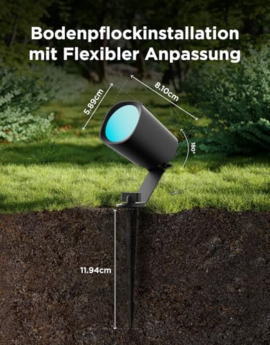Govee Outdoor LED Spotlight Lite, IP67 Plastic Garden Lighting, RGBWIC Spotlight Outdoor for Path, Dimbar 350lm with 64 Modes and 16 Million Colours, Works with Google Assistant, Matte. Pack of 4 | IP67, RGBWIC Strahler Außen für den Pfad, 16 Mio Farben Anpassbare Helligkeit und Farbtemperatur, 64 Modi, Smart-Integration