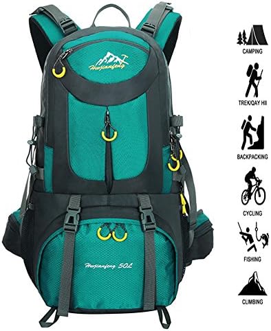 Outdoor Hiking Backpack for Solid Packing Trip - 50L Waterproof Nylon Camping Backpacks for Men &amp; Women - Perfect for Backpacking Trekking Hunting Scouting &amp; More (Green)