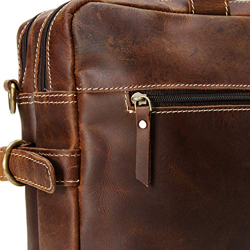 16 inch Vintage Buffalo Leather Messenger Satchel Laptop Briefcase Men's Bag Crazy Vintage