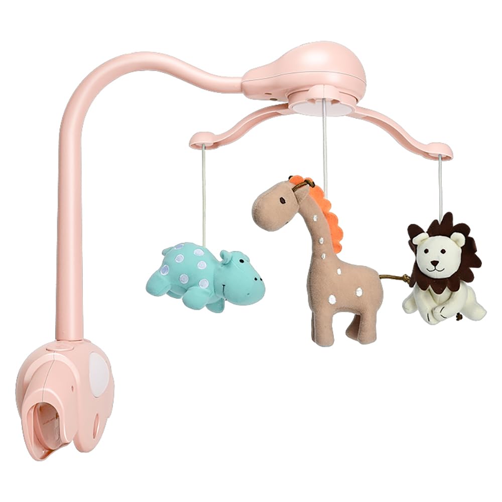 Cutie Pumpkin Next to Me Crib Mobile,Music Cot Mobile for Baby Girls,Pink Bedside Crib Moble with Clamp,Music,Rotation,Natural Sounds,Timer Function,Starlight Projection