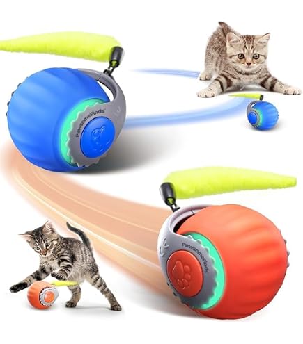 Self-Rolling Cat Toy Ball 2025 - Interactive Moving Ball With Mouse Cord For Indoor Cats