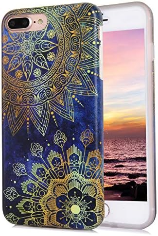 iPhone 8 Plus iPhone 7 Plus Case Cute Gold Flowers Floral Blue Starry Sky Pattern IMD Hybrid Hard TPU Shockproof Phone Cases for Women Girls[5.5"]