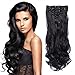 7pcs/set Clip in Hair Extensions 20inch Long Wavy Natural Color Heat Resistant Kanekalon Synthetic Hairpiece Gifts for Girl Lady Women (1B#)