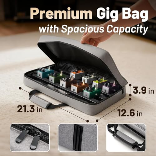 Peda lboard para Guitarra com Fonte de Alimentação Integrada, Feito em Alumínio Leve e Resistente, Inclui Saída USB, Maleta de Transporte, Adaptador e Cabos (55 * 34 * 10cm)