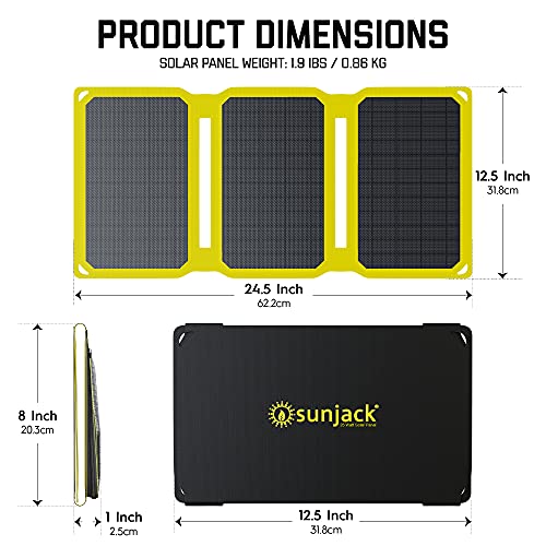 SunJack 25 Watt Foldable Weatherproof ETFE Monocrystalline Solar Panel Charger + 2x 10000mAh