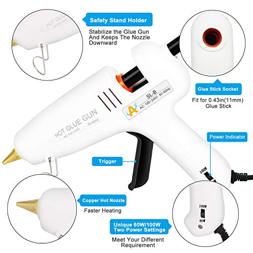 Hot Melt Glue Gun 60/100W Dual Power Glue Gun Kit with Carry Bag and 15pcs Glue Sticks (13 White + 2 Black), 12 Finger Tips for DIY, Craft, Sealing, Light and Heavy Duty, Arts & Home and Repairs - Thumbnail 2