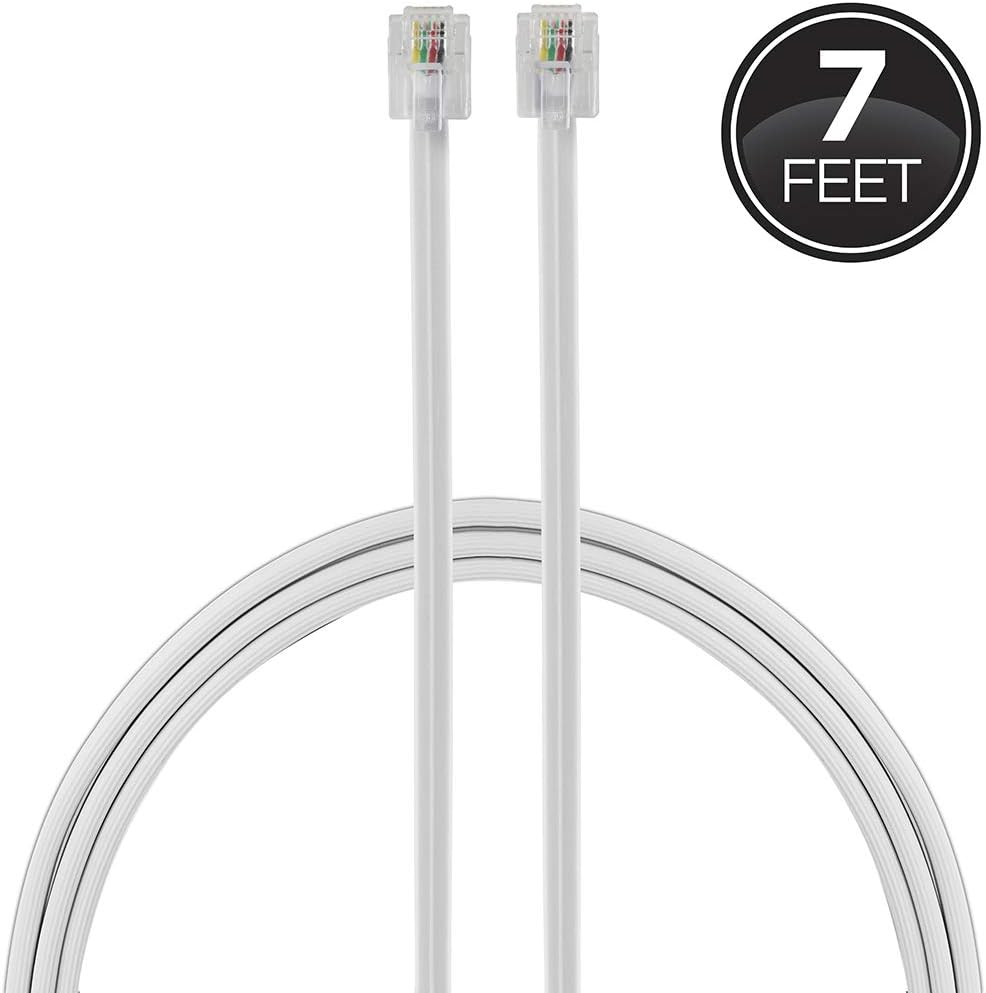 Power Gear Telephone Line Cord, 7 Feet, Phone Cord, Modular Jack Ends, Works for Phone, Modem or Fax Machine, for Use in Home or Office, White, 76581