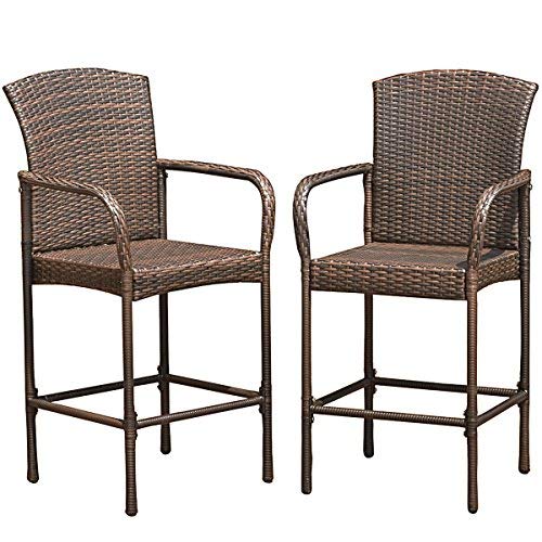 TANGKULA Set of 2 Patio Bar Stools Indoor Outdoor Use Wicker Rattan Barstool with Footrest for G ...
