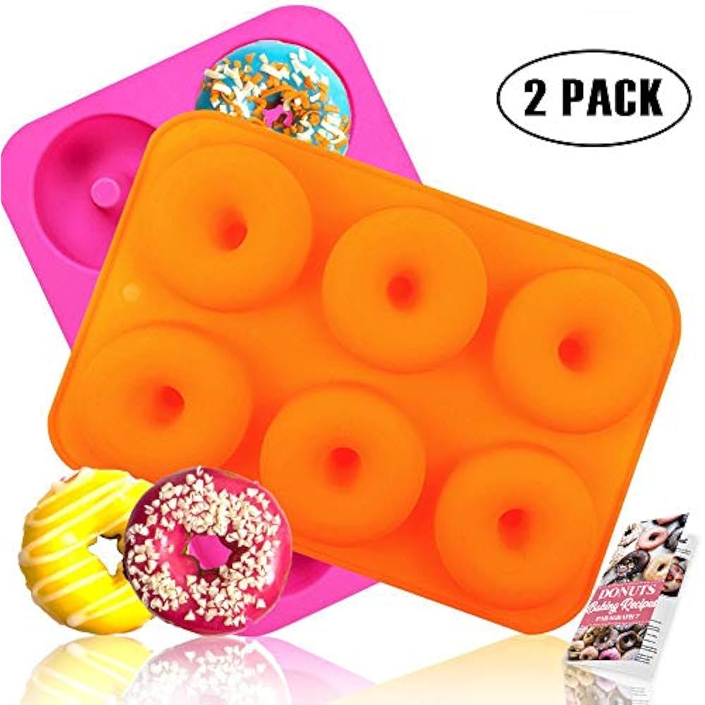 Silicone Donut Pan, 2pcs NonStick Mold, For 6 FullSize Donuts, Bagels
