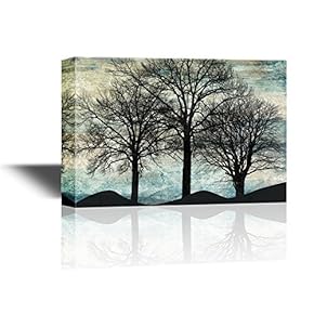 Canvas Wall Art - Black Tree Branches and Mountain on Abstract Sky Landscape - Gallery Wrap Modern Home Art | Ready to Hang - 12x18 inches